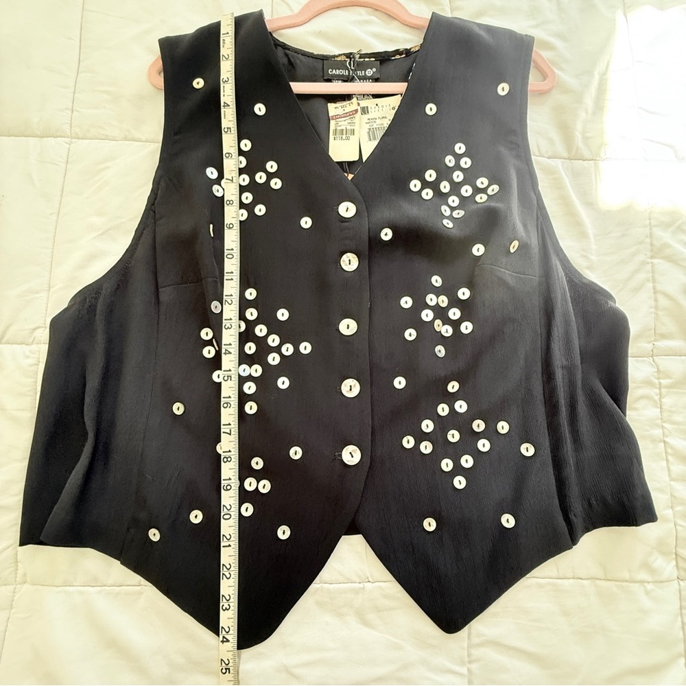 Vintage Carole Little Black Vest w/ Mother of Pearl Women’s 14W Deadstock - Picture 10 of 10
